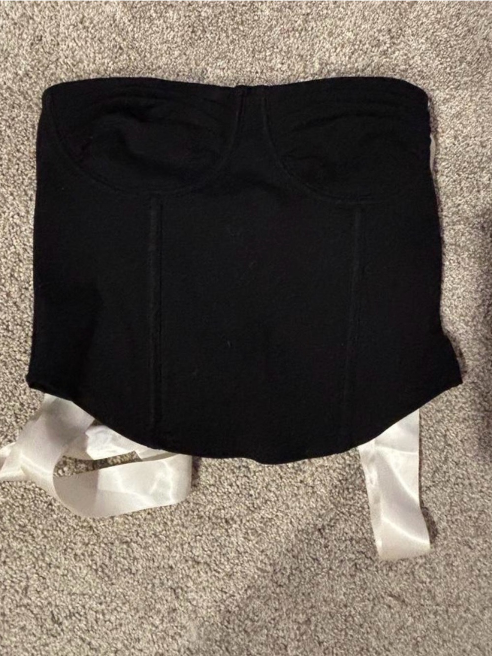 Black Bustier Crop Top with White Ribbon Straps